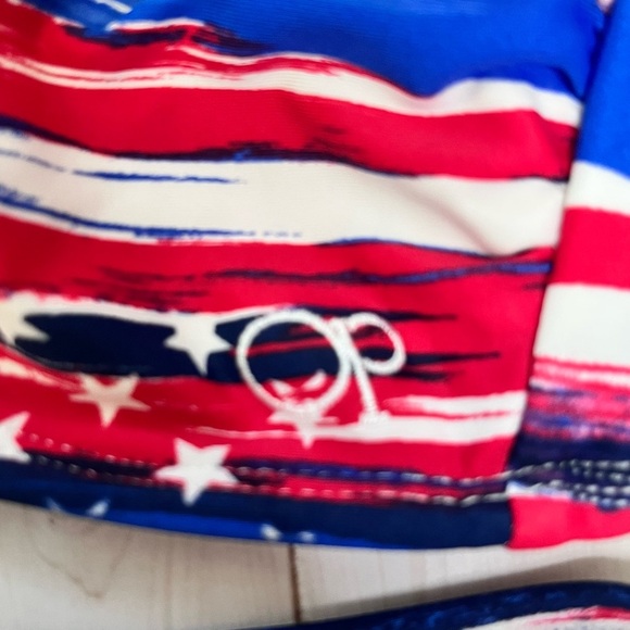OP bikini string tie top red white and blue patriotic size L - Picture 4 of 7